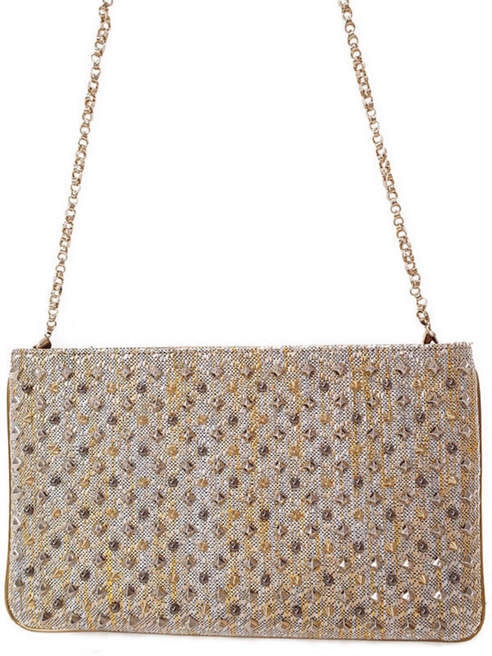 Christian Louboutin Loubiposh Spike Metallic Raffia Clutch silver gold stud